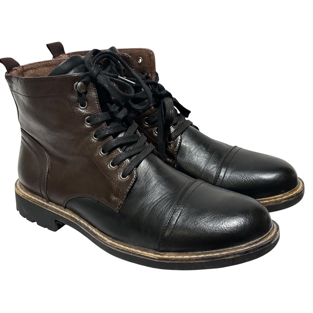 Steve Madden Mens Black Brown Two Tone Cap Toe Combat Boots Sz 10M streetwear